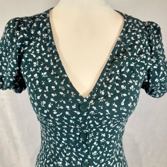 H&M dark green and white ditsy floral button front dress size 2 - Picture 2 of 8